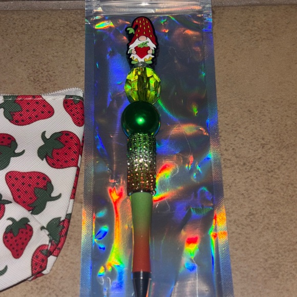 Strawberry Print Pouch and Pen Set - Picture 2 of 7
